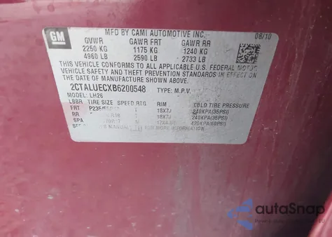 2011 GMC Terrain Slt-1 z USA, uszkodzony, nr VIN 2CTALUECXB6200548